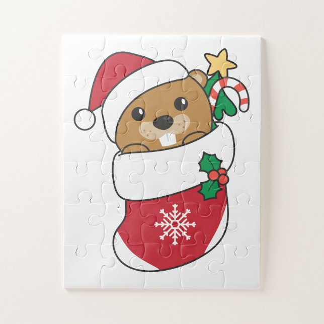 Puzzle Navidades de castores Nieve castor de animales de  (Vertical)