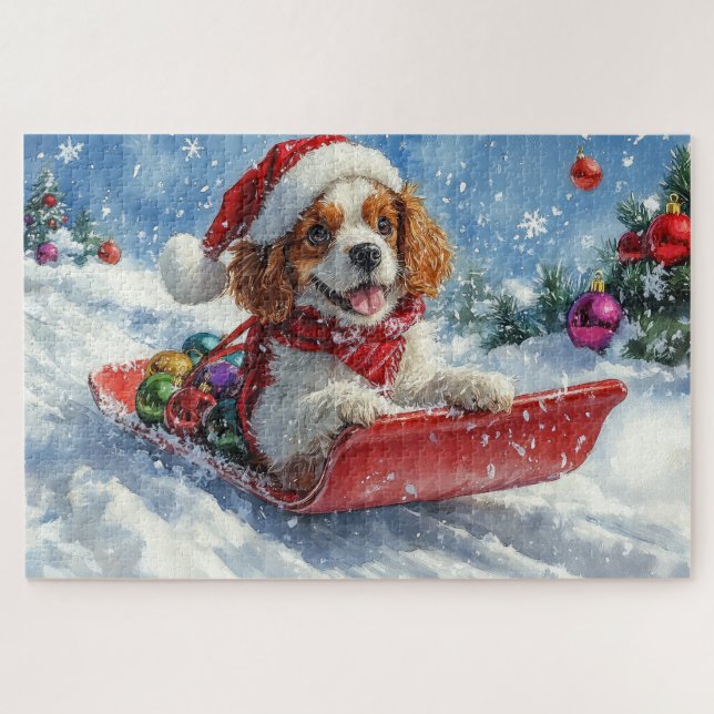 Puzzle Navidades de Cavalier King Charles Spaniel Dog Sle (Horizontal)