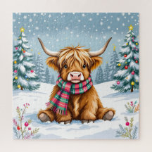Navidades de Cute Whimsical Highland Cow