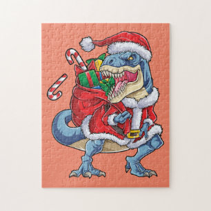 Puzzle Navidades de Dinosaurios Hombres Santa Claus T rex