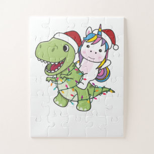 Puzzle Navidades de dinosaurios Unicorn Invierno T-Rex Di