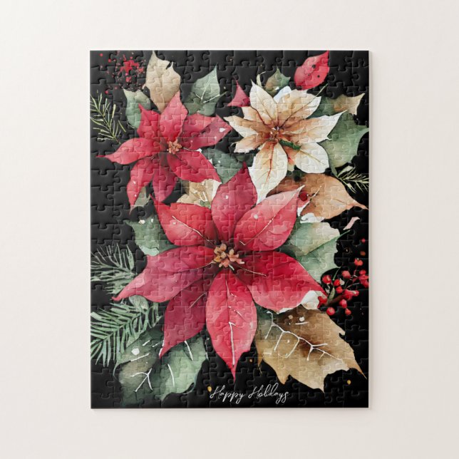 Puzzle Navidades de flores blancas rojas Poinsettia Holly (Vertical)