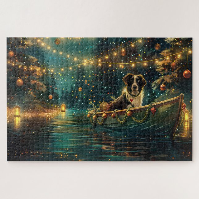 Puzzle Navidades de Frontera Collie Voyage festivo (Horizontal)