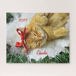 Puzzle Navidades de gatos de Tabby Naranja personalizado