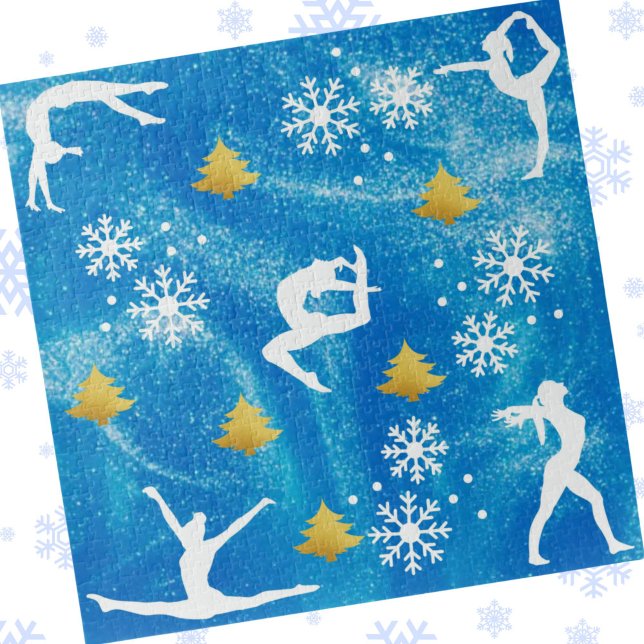 Puzzle Navidades de gimnasia Patrón blanco de espárragos  (Gymnastics Christmas Blue Sparkle White Pattern Jigsaw Puzzle)