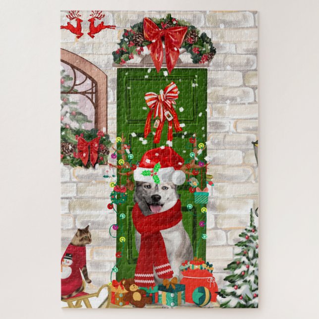 Puzzle Navidades de Husky Dog Siberiano (Vertical)