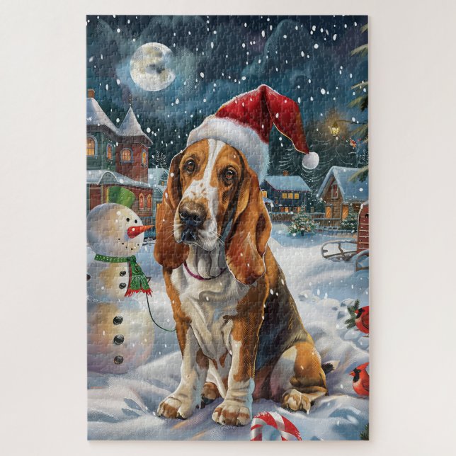 Puzzle Navidades de Invierno Basset Hound Dog Wonderland (Vertical)