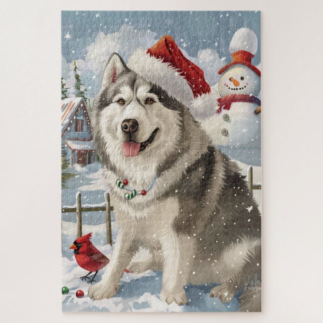 Puzzle Navidades de invierno de Alaskan Malamute Dog Wond (Vertical)