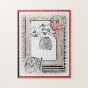 Puzzle Navidades de Keeshond Ventana de Invierno Pintura 