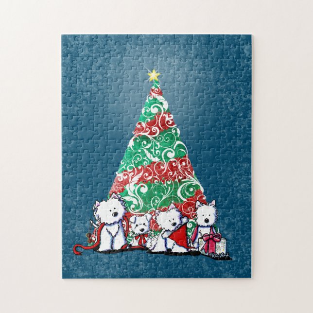 Puzzle Navidades de KiniArt Westie Terriers (Vertical)
