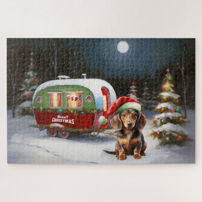 Puzzle Navidades de la Caravana de Invierno de Dachshund (Horizontal)