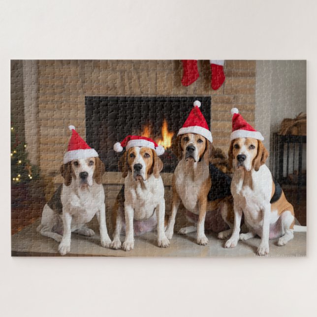 Puzzle Navidades de la chimenea de Foxhound inglesa (Horizontal)