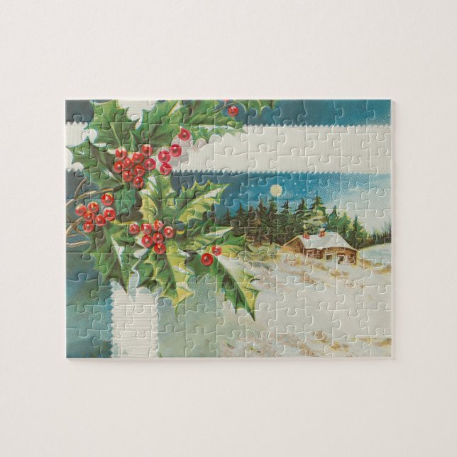 Puzzle Navidades de la escena Holly Snow Winter (Horizontal)