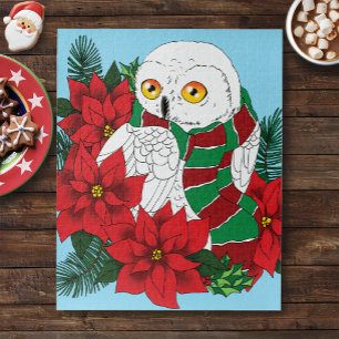 Puzzle Navidades de la Poinsettias Rojas de Lechuza Nevad
