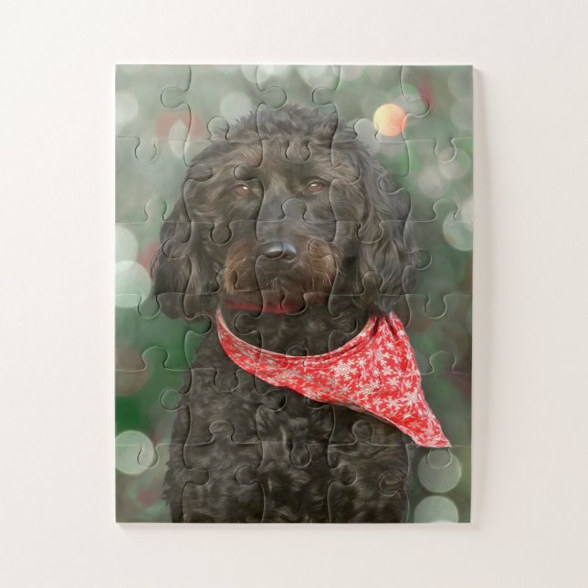 Puzzle navidades de labradoodle de perro negro (Vertical)