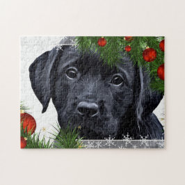 Puzzle Navidades de Labrador Negro Cachorro Cachorro