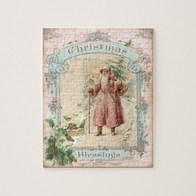 Puzzle Navidades de las aves rosadas del victoriano Santa (Vertical)