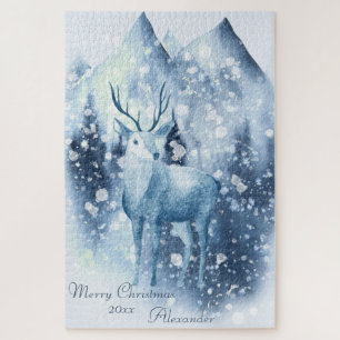 Puzzle Navidades de las Montañas Snowy de Winter Deer