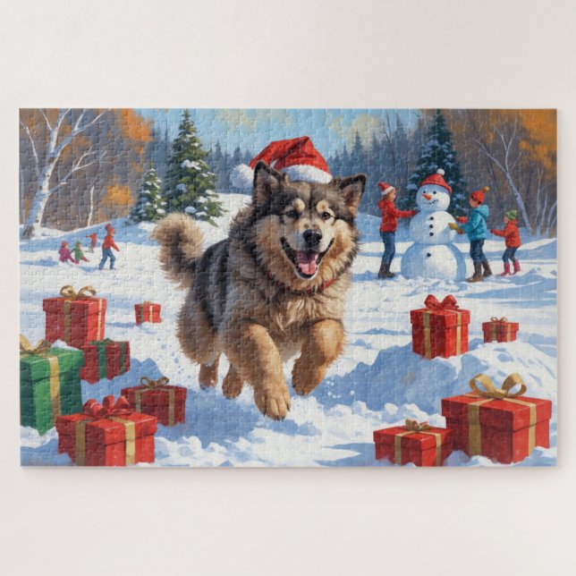 Puzzle Navidades de Malamute de Alaska celebran escena de (Horizontal)