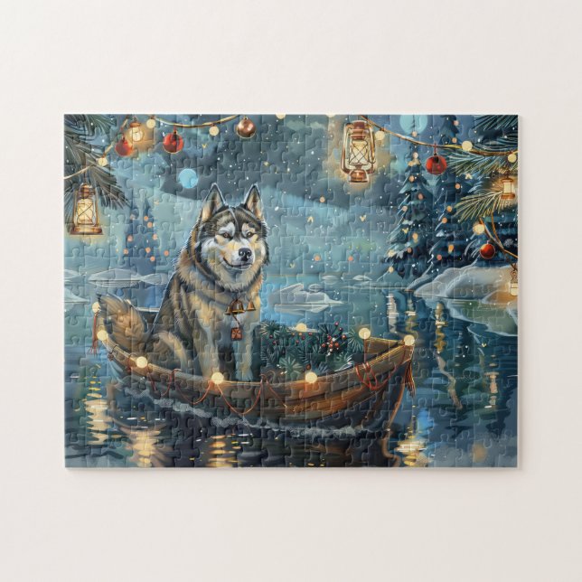 Puzzle Navidades de Malamute de Alaska en un viaje festiv (Horizontal)