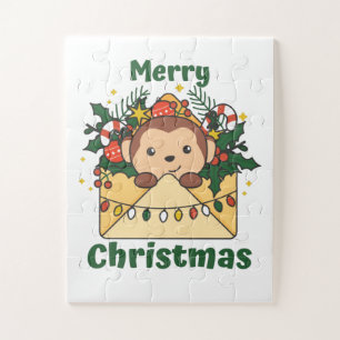 Puzzle Navidades de mono carta animales de invierno monos