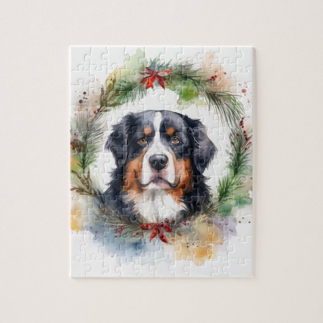 Puzzle Navidades de Montaña de Berna Wreath Festimes Pup (Vertical)