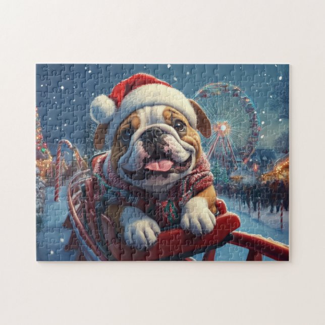 Puzzle Navidades de montaña rusa de bulldog (Horizontal)