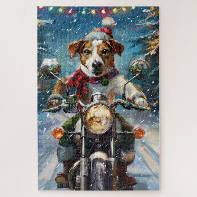 Puzzle Navidades de moto de Jack Russell Dog Riding (Vertical)