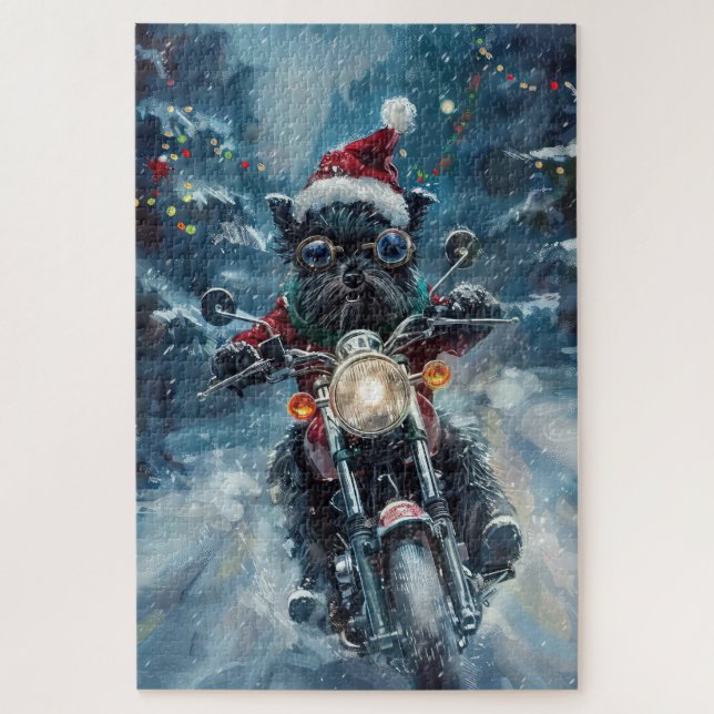 Puzzle Navidades de motocicleta Affenpinscher Dog Riding (Vertical)