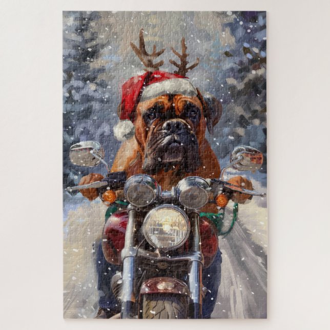 Puzzle Navidades de motocicleta Bullmastiff (Vertical)