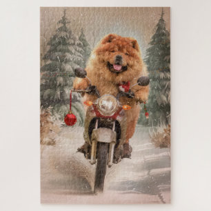 Puzzle Navidades de motocicleta Chow Chow Dog Riding