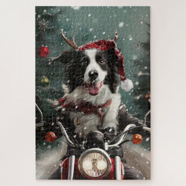 Puzzle Navidades de motocicleta de la frontera de Collie  (Vertical)