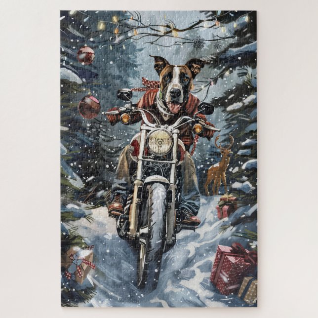 Puzzle Navidades de motocicletas Great Dane Dog Riding (Vertical)