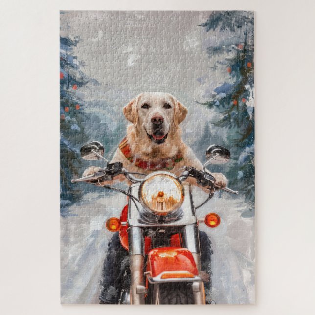 Puzzle Navidades de motociclismo de perros de Labrador (Vertical)