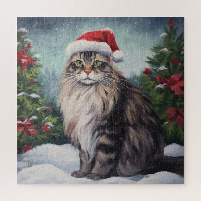 Puzzle Navidades de Nieve al gato de Maine Coon (Vertical)