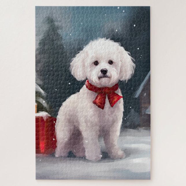 Puzzle Navidades de Nieve de Bichon Frise Dog (Vertical)
