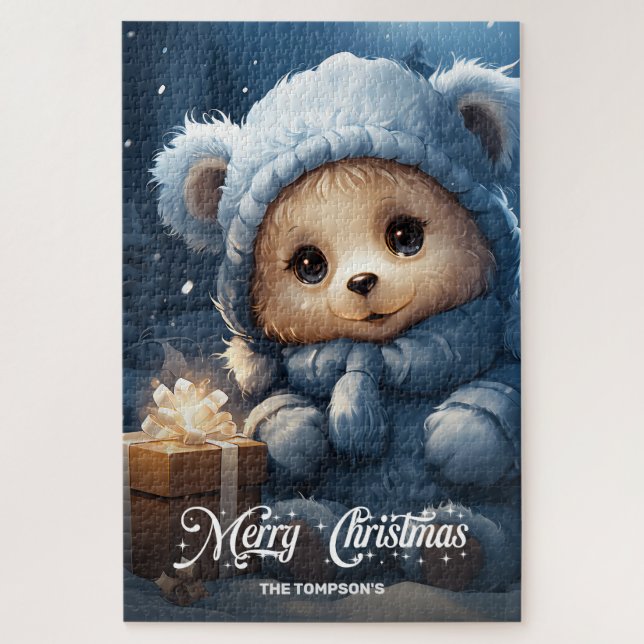 Puzzle Navidades de niños con oso de peluche (Vertical)