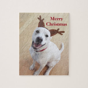 Puzzle Navidades de Perro de Cachorro Blanco Ridículo y S