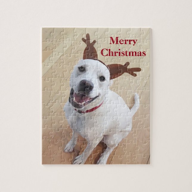 Puzzle Navidades de Perro de Cachorro Blanco Ridículo y S (Vertical)