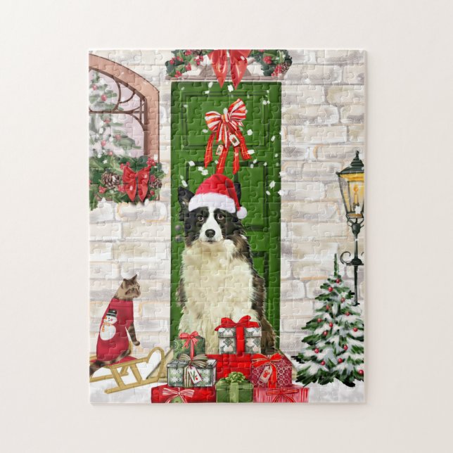 Puzzle Navidades de Perro de Collie Fronterizo (Vertical)