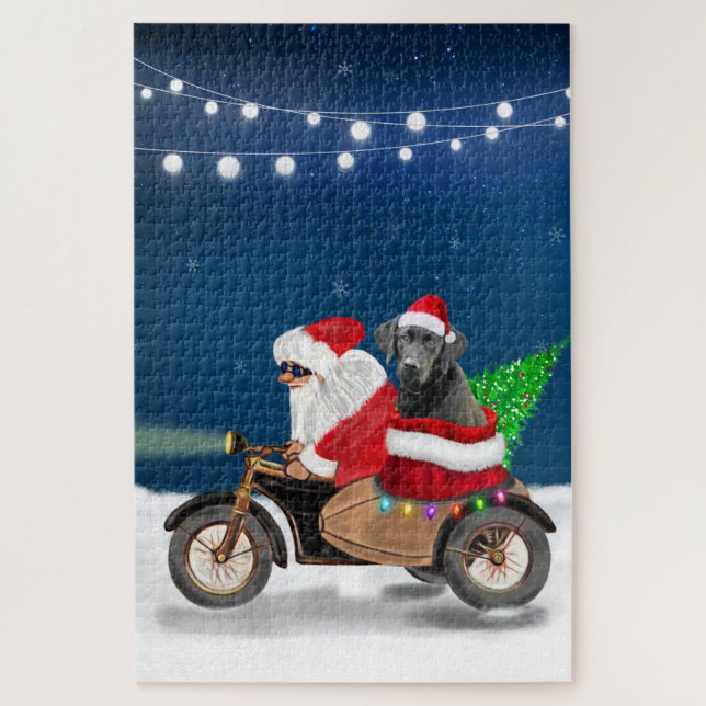 Puzzle Navidades de perro de Labrador Negro Santa Claus (Vertical)