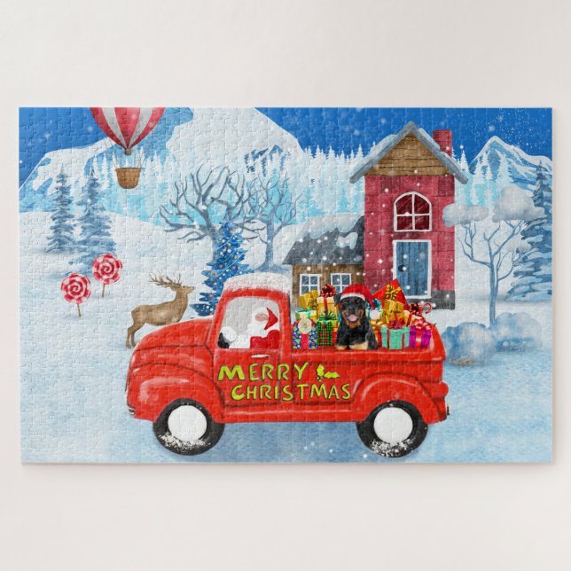 Puzzle Navidades de perro de Rottweiler: Nieve de vectore (Horizontal)