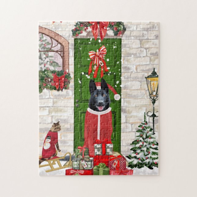 Puzzle Navidades de perro pastor de Alemania negra (Vertical)