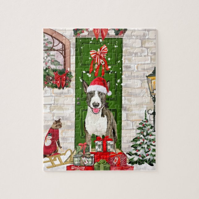 Puzzle Navidades de Perros de Bull Terrier (Vertical)