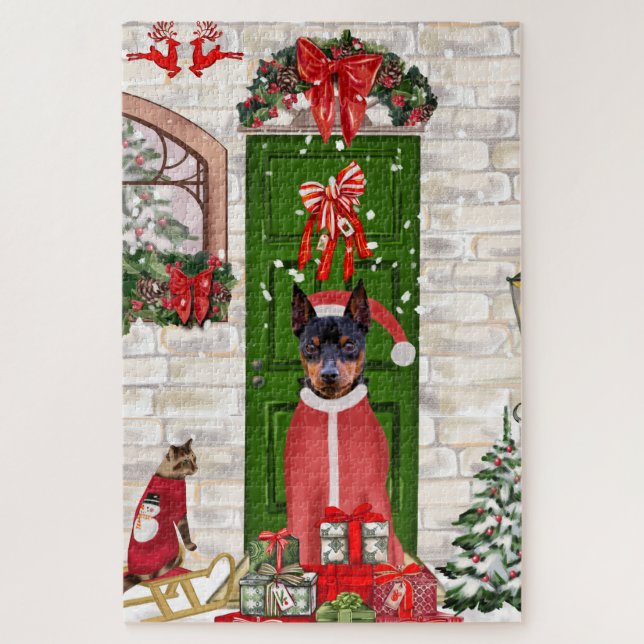 Puzzle Navidades de Perros de Pinscher en miniatura (Vertical)