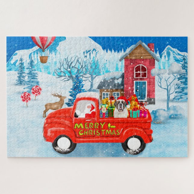 Puzzle Navidades de perros de San Bernardo con nieve en c (Horizontal)