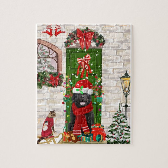 Puzzle Navidades de perros de Terranova (Vertical)