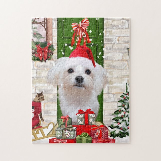 Puzzle Navidades de perros malteses (Vertical)