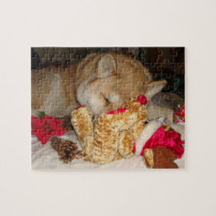 Puzzle Navidades de perros quedo akita navidades durmient