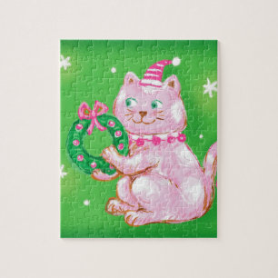 Puzzle Navidades de Personalizado lindo Gato agarrando co
